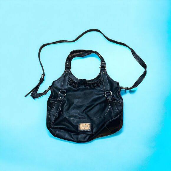 Nine West since 1973 Shoulder Bag /Black purse Ruffle detail Hobo EUC - Picture 1 of 7